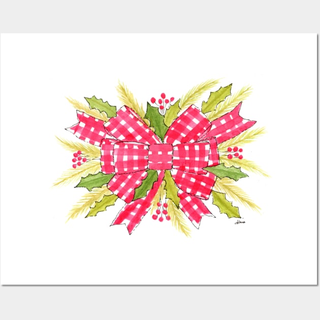 Red gingham ribbon as Christmas wreath Wall Art by SunnyPainter